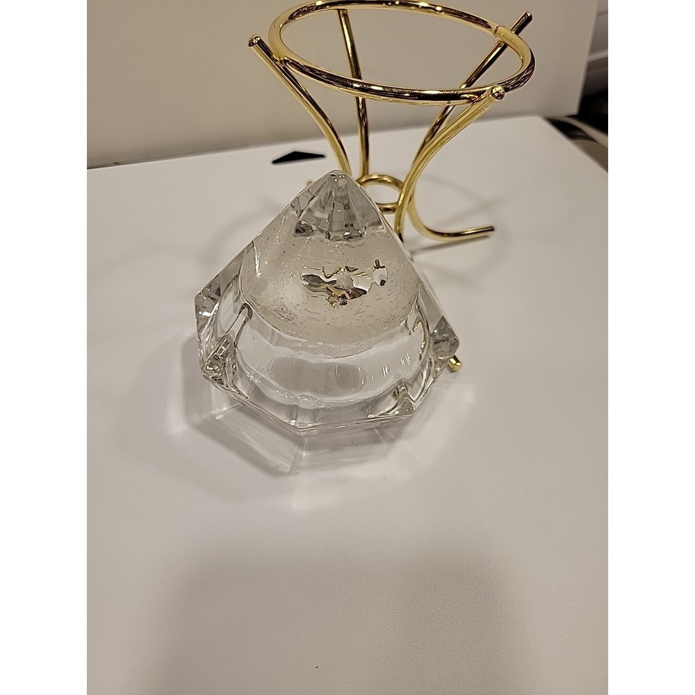 PartyLite Solitaire Diamond Crystal Tealight Candle Holder Glass Gold Stand 4.5" - Picture 4 of 4